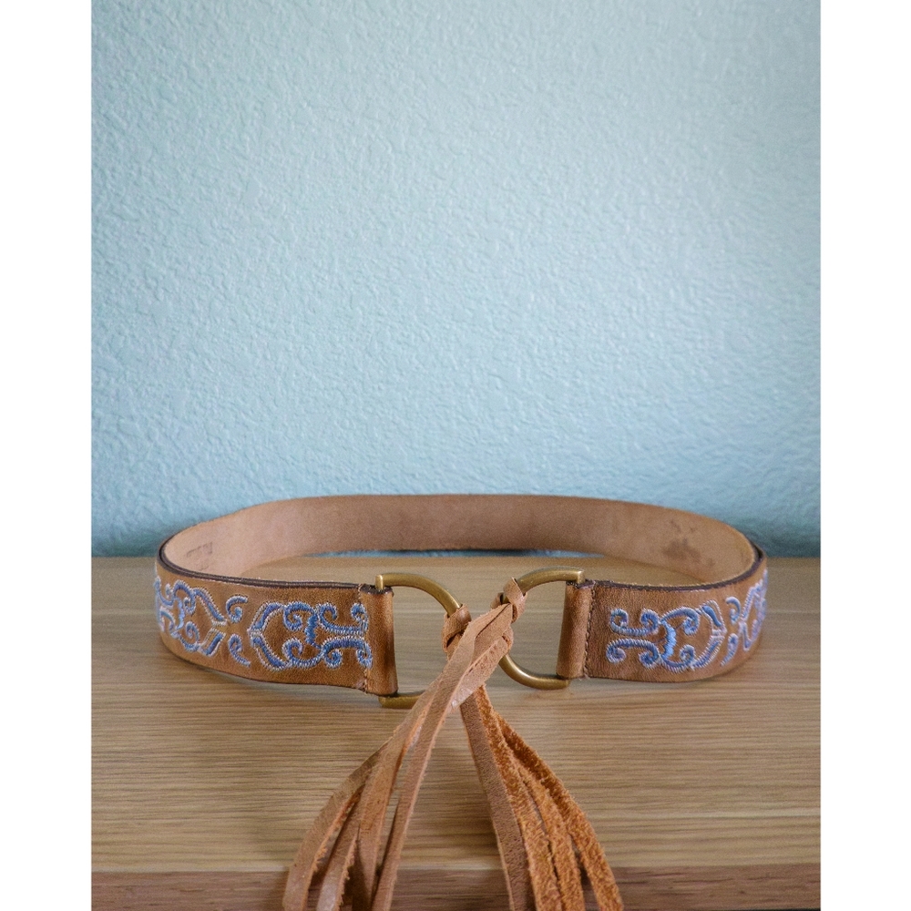 Embroidered Leather Fringe Belt